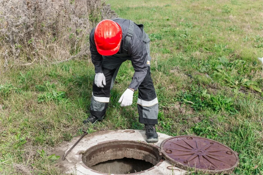 Operatore ispeziona pozzo per valutazione trattamento acqua